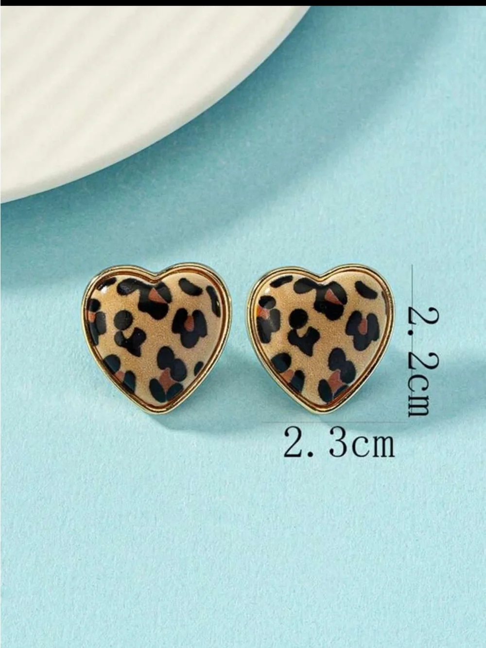 Leopard Print Heart Stud Earrings - Tan & Black